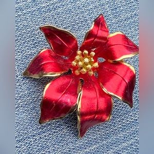 Christmas flower CERRITO gold tone with red poinsettia looking